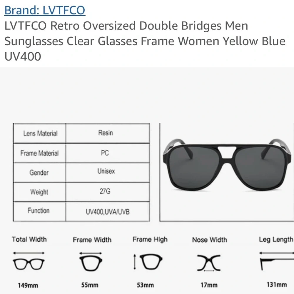 Retro Oversized Aviators Double Bridge Sunglasses UV400 Rave Festival